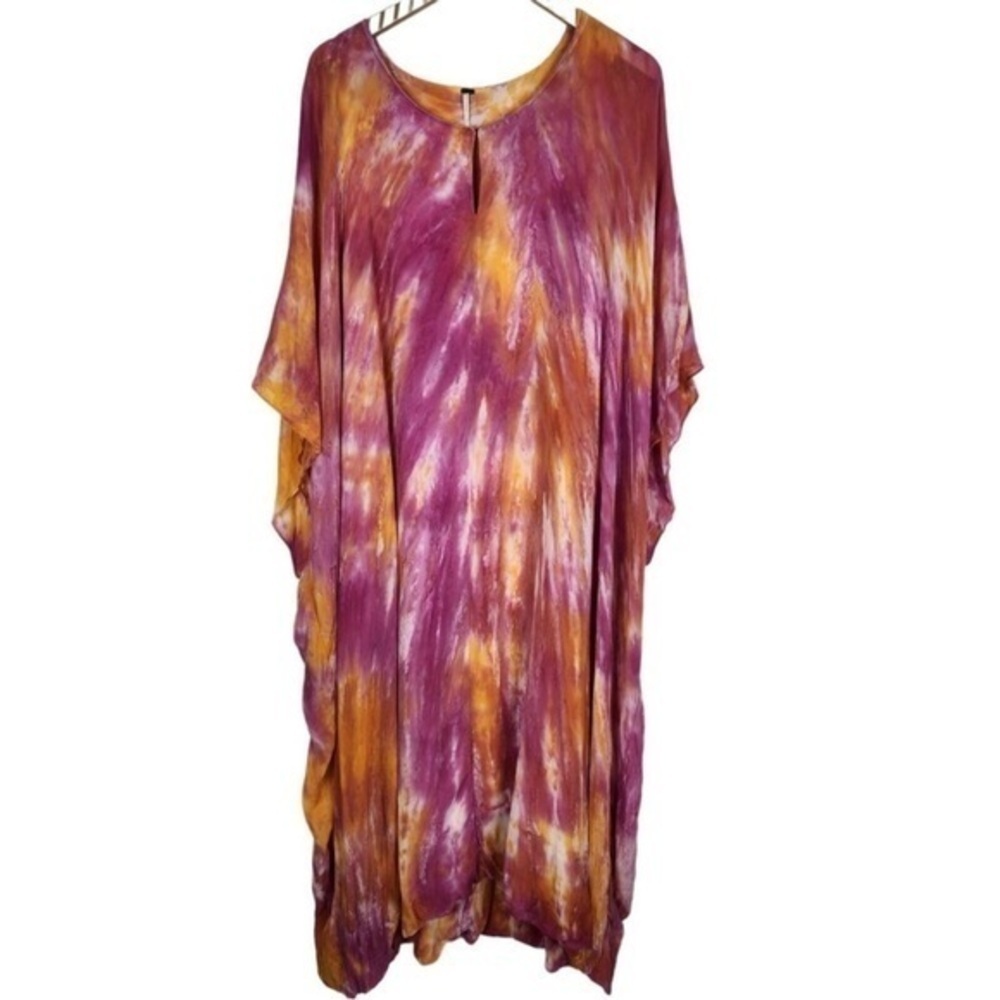 YFB YOUNG FABULOUS & BROKE DRESS Pink Orange Tie Dye Maxi Kaftan Dress S/M